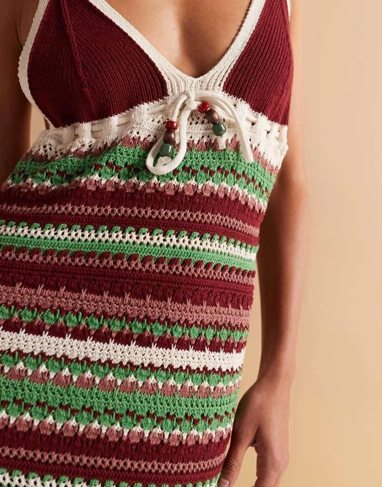 ASOS ASOS DESIGN crochet knit maxi dress with beaded tie in multi stripe -  Dresses & Skirts - BeyondStyle