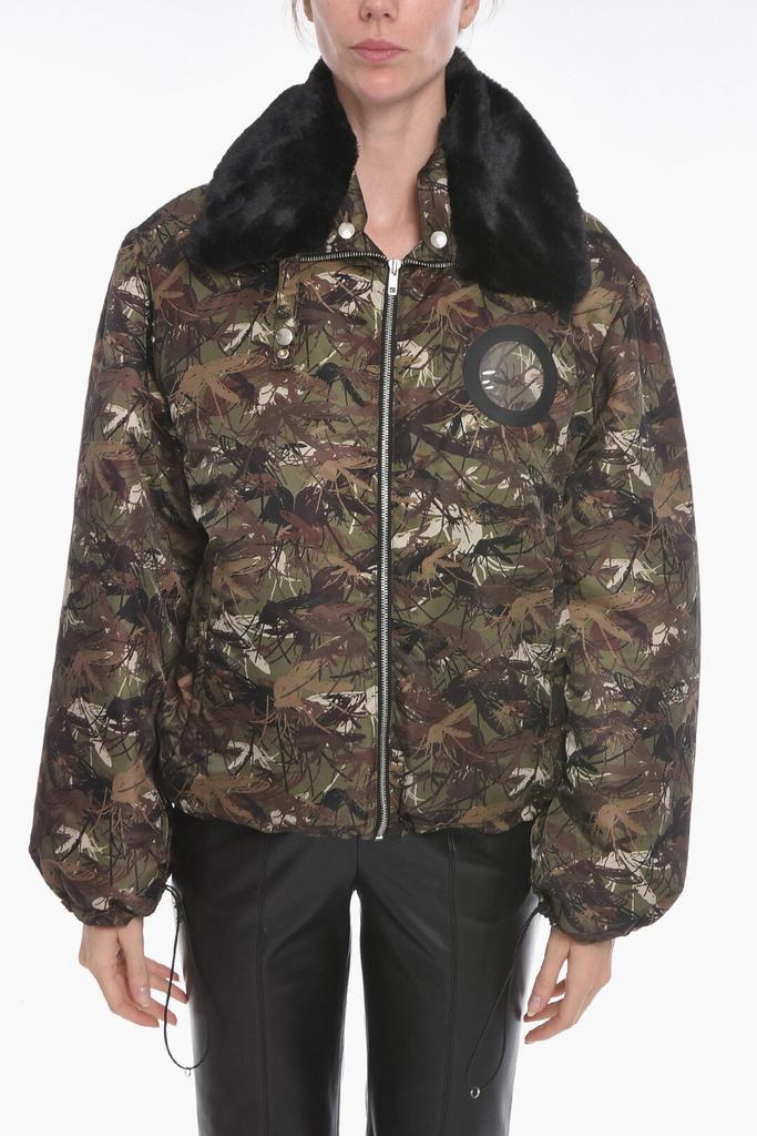Random Identities Camo-printed Padded Jacket with Faux-furred Collar