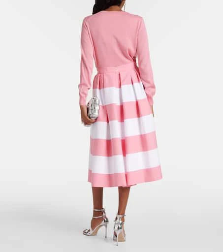 Carolina Herrera Striped pleated cotton-blend midi skirt 3