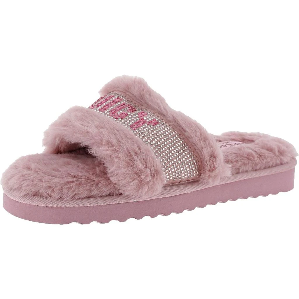 Juicy Couture halo Womens Embellished Faux Fur Slide Slippers 9