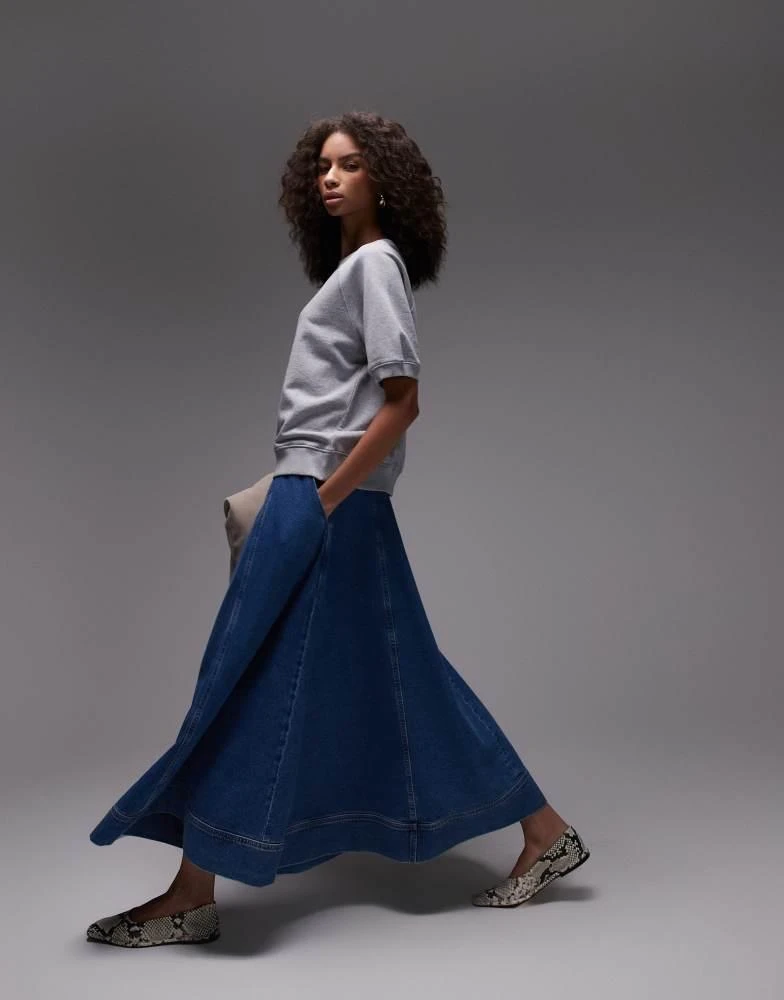 Topshop Topshop denim full maxi skirt in mid blue 1