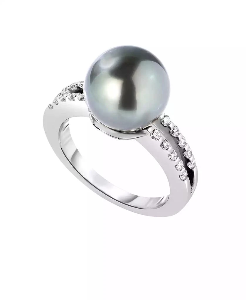 Macy
s Tahitian Cultivated Pearl (10mm) and Diamond (1/4 ct. t.w.) Ring in 14k White Gold