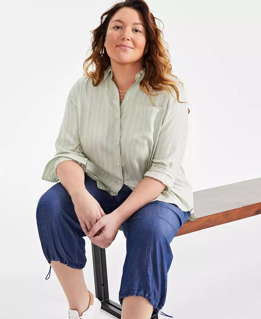 Style & Co Plus Size Striped Button-Front Shirt, Exclusively at Macy's