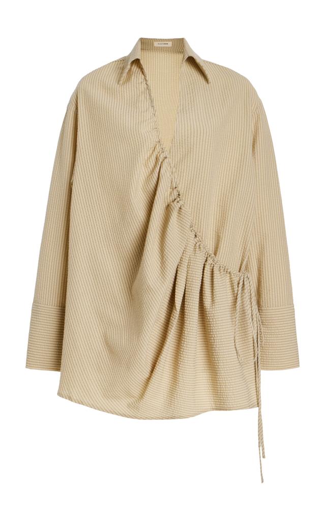 ELCE ELCE - Exclusive Sidney Striped Cotton-Blend Seersucker Mini Wrap Shirt Dress - Neutral - S - Moda Operandi