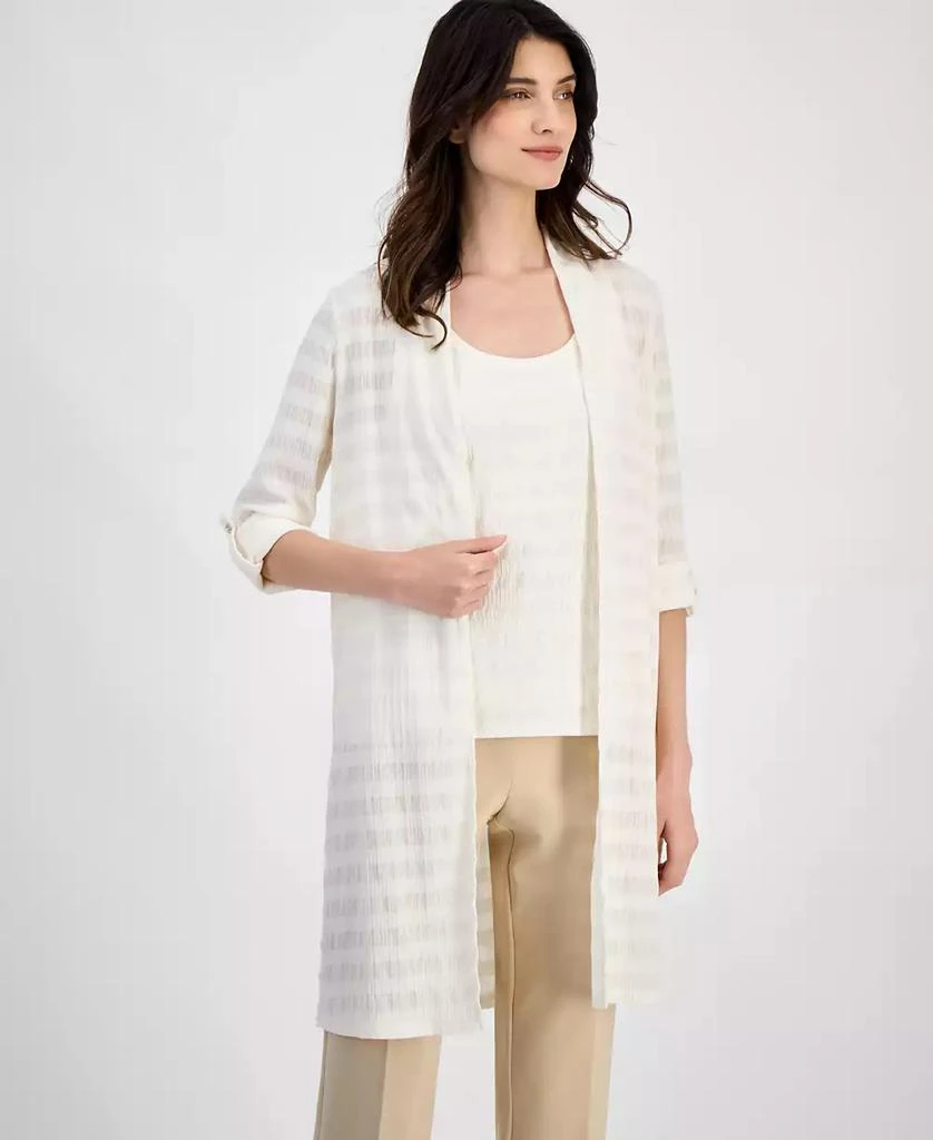 Anne Klein Women's Textured-Knit Open-Knit Roll-Tab-Sleeve Cardigan 1