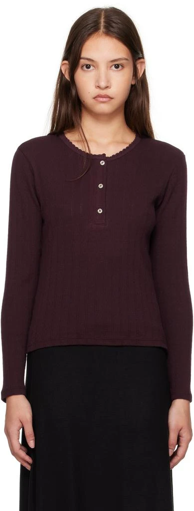 LESET Purple Pointelle Long Sleeve Henley 1