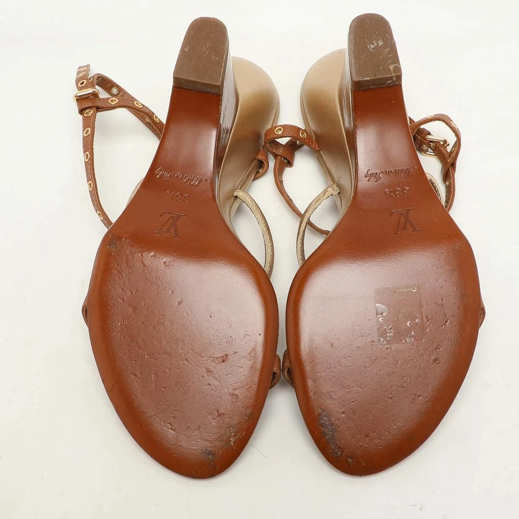 Louis Vuitton Louis Vuitton Brown Leather Eyelet T-Strap Wedge Sandals Size 38.5 6