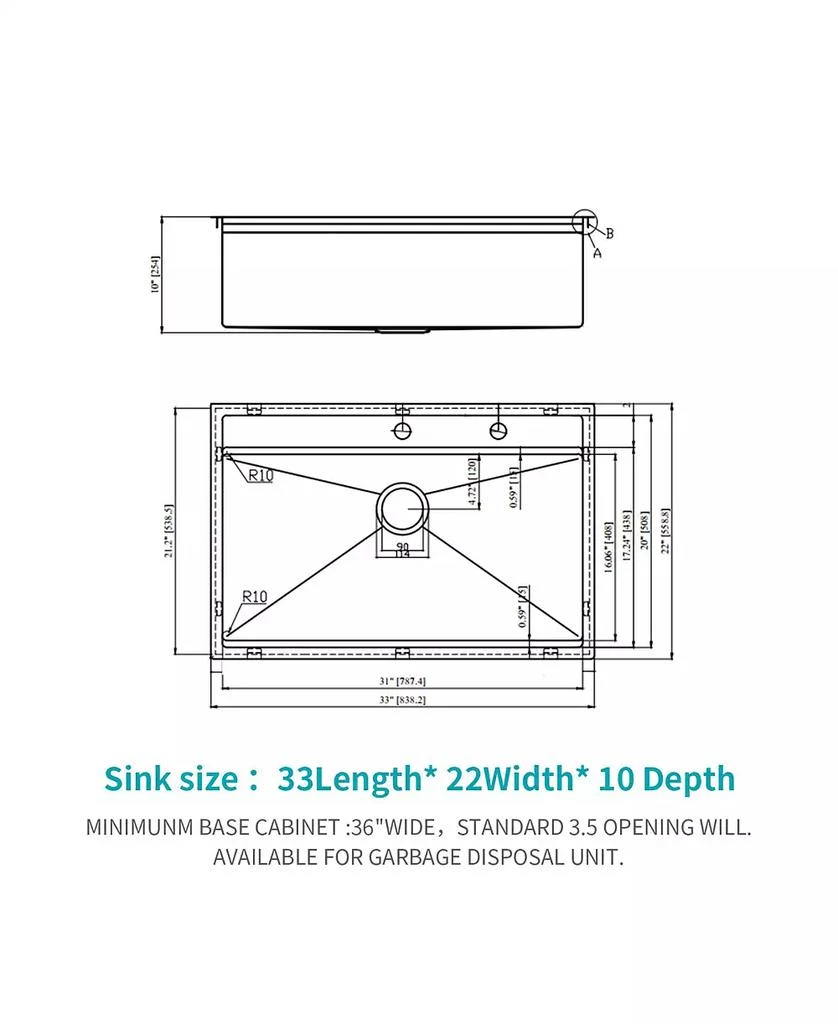 Flynama huluwat 33x22x10inch Drop In Kitchen Sink Stainless Steel Workstation Single Bowl 16 Gauge Topmount 8