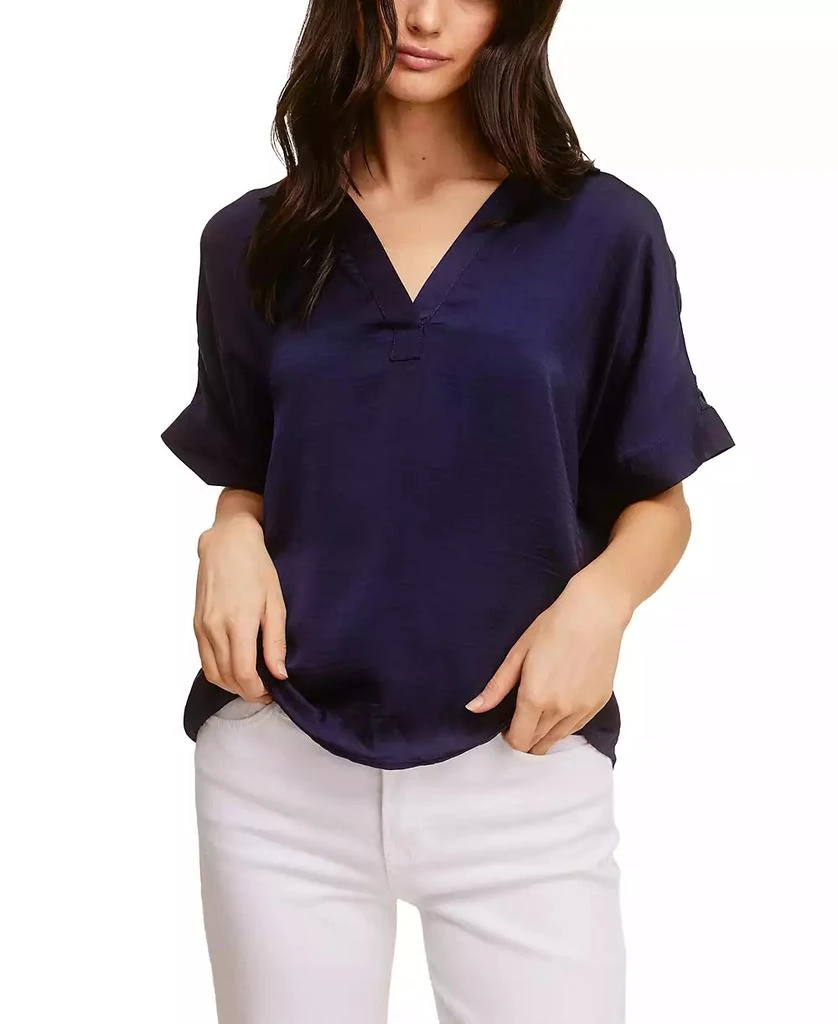 John Paul Richard Solid Washer Woven Split Neck Top 4