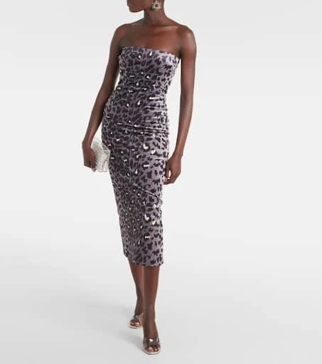 Alex Perry Leopard-print strapless velvet midi dress 2