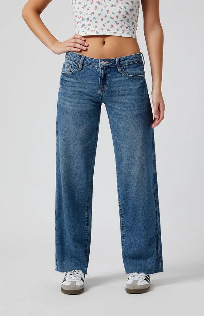 PacSun Zoe Low Rise Girlfriend Jeans Button Pocket Dark Indigo 1
