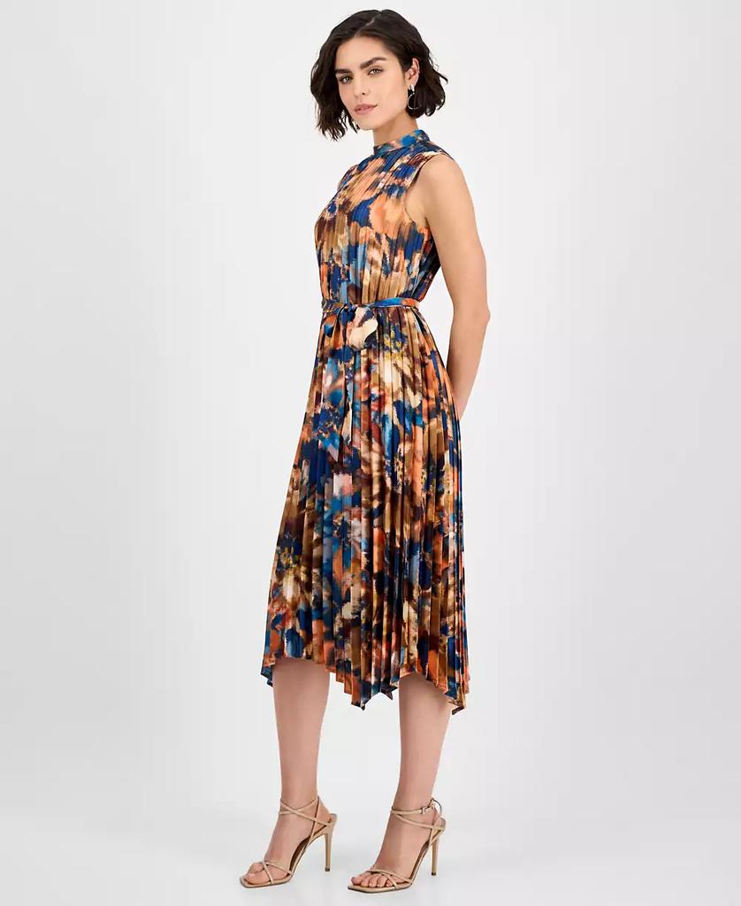 Tahari Women's Printed Pleated Sleeveless Midi Dress