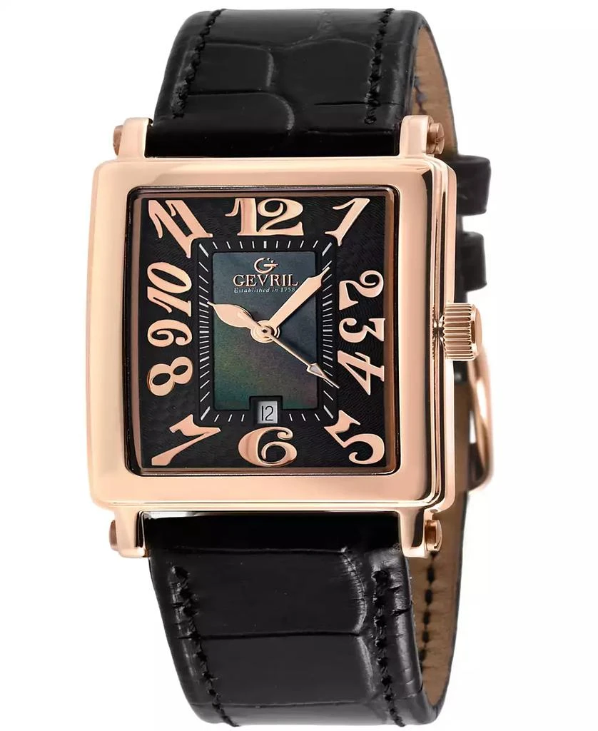 Gevril Women's Avenue of Americas Mini Swiss Quartz Italian Black Leather Strap Watch 32mm 1