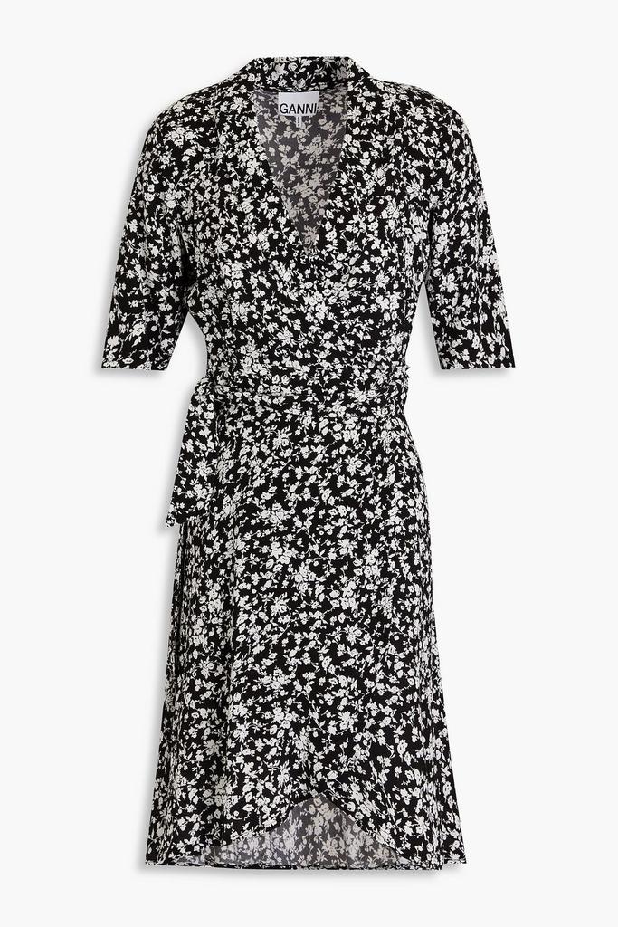 Ganni Floral-print crepe mini wrap dress