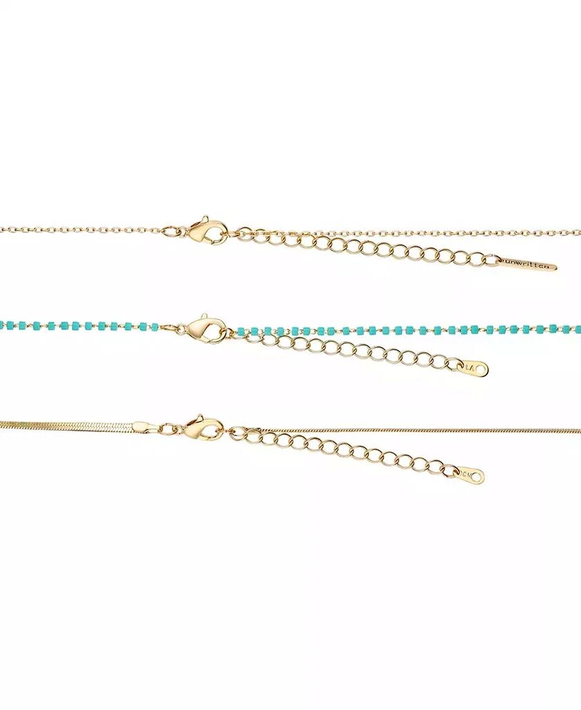 Unwritten 14k Gold Flash Plated Reconstituted Turquoise Stone and Evil Eye Heart Layered Pendant Necklaces, 3 Piece Set 2