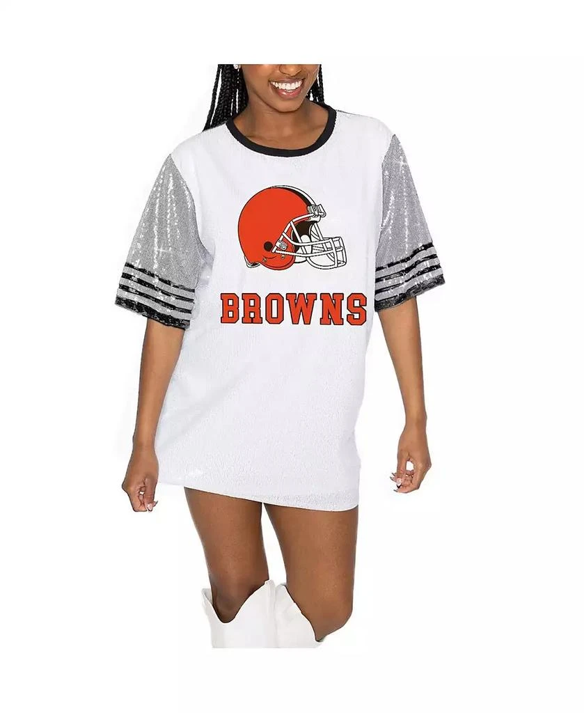 Gameday Couture Women's White/Gray Cleveland Browns Bling It Full Sequin Jersey Dress 1