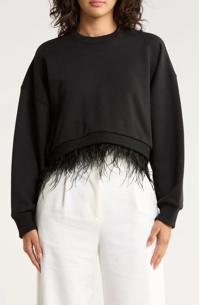 Cinq à Sept Albertine Feather Trim Cotton Blend Sweatshirt
