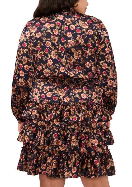 1. State Plus Size Blouson Sleeve Mock Neck Floral Dress 4