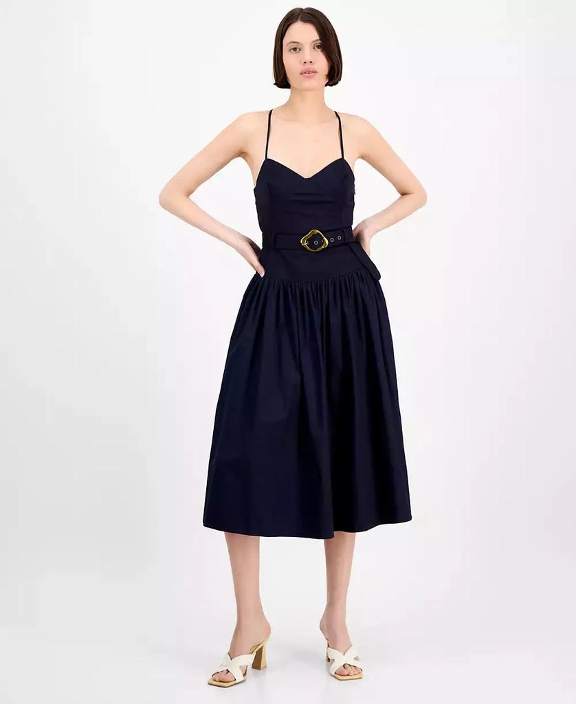En Saison Women's Melody Mixed-Media Belted Midi Dress 1