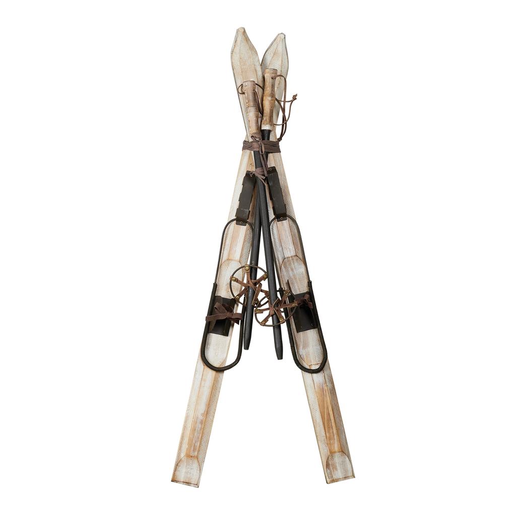 Melrose International Decorative Pair of Skis and Poles 36"H - Beige, Brown