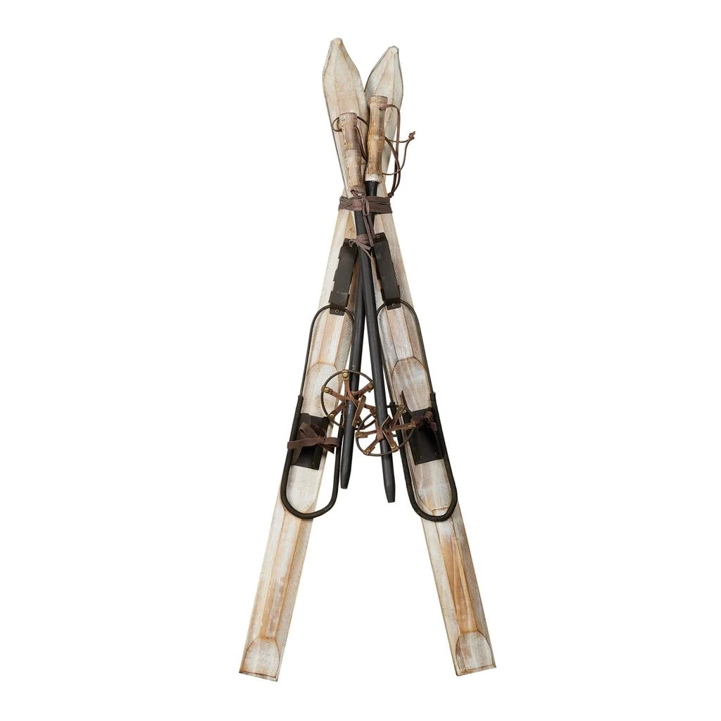 Melrose International Decorative Pair of Skis and Poles 36"H - Beige, Brown 1