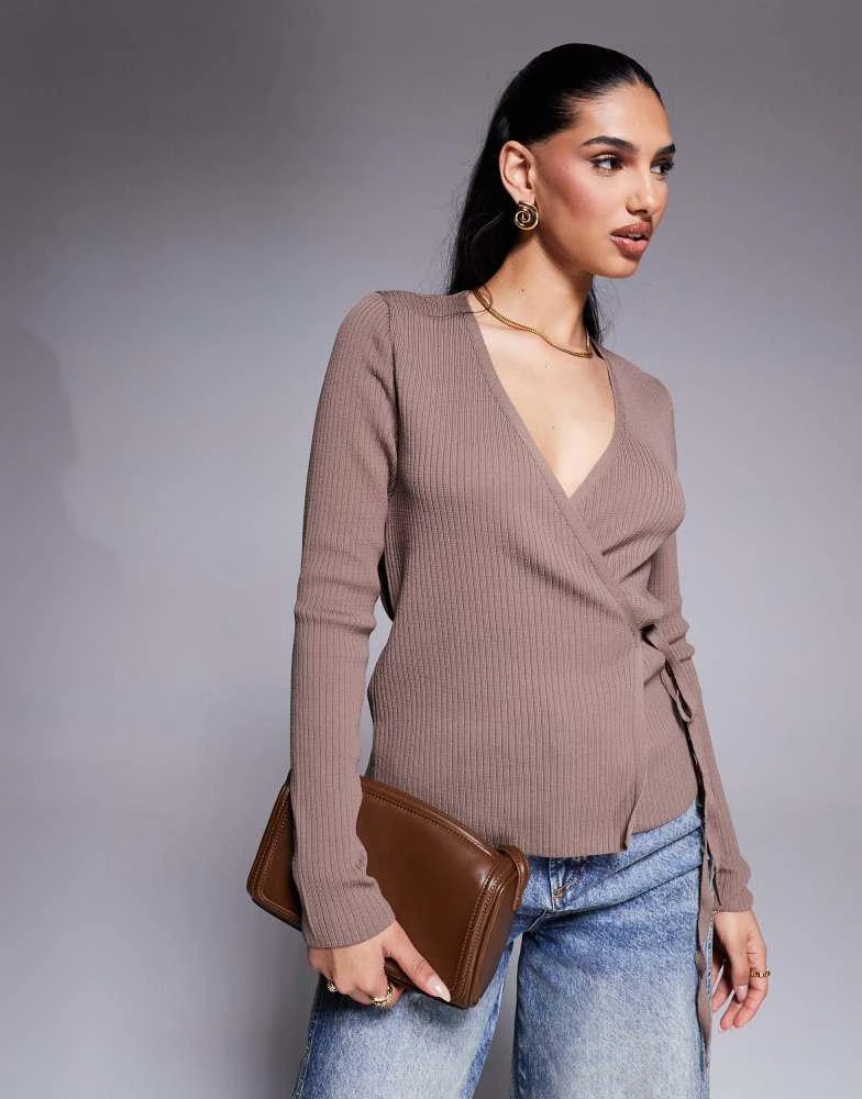 ASOS ASOS DESIGN knitted wrap cardigan in mocha 1