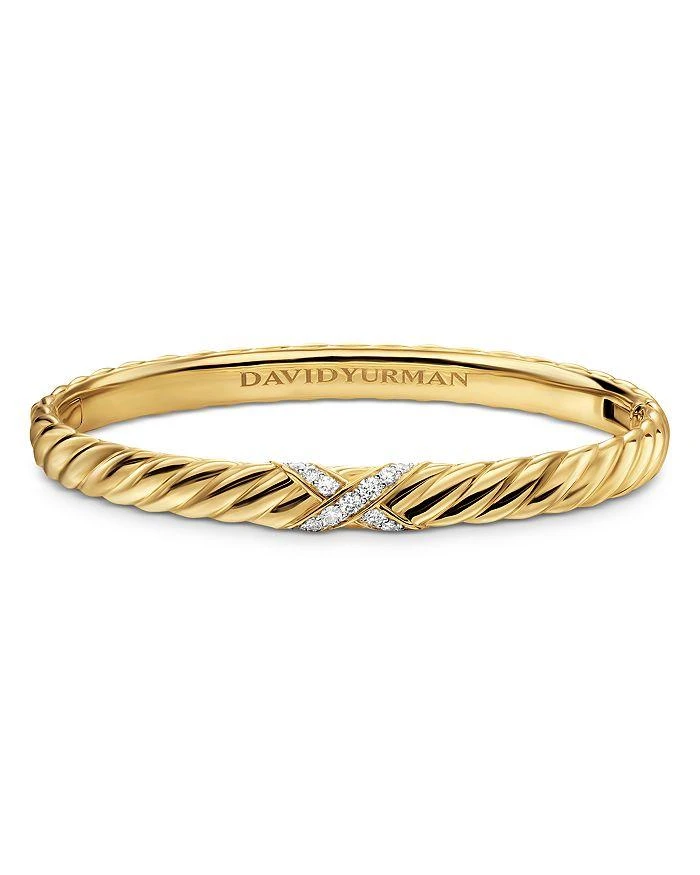 David Yurman Sculpted Cable X Center Station Cuff Bracelet in 18K Yellow Gold with Diamonds, 6mm 4