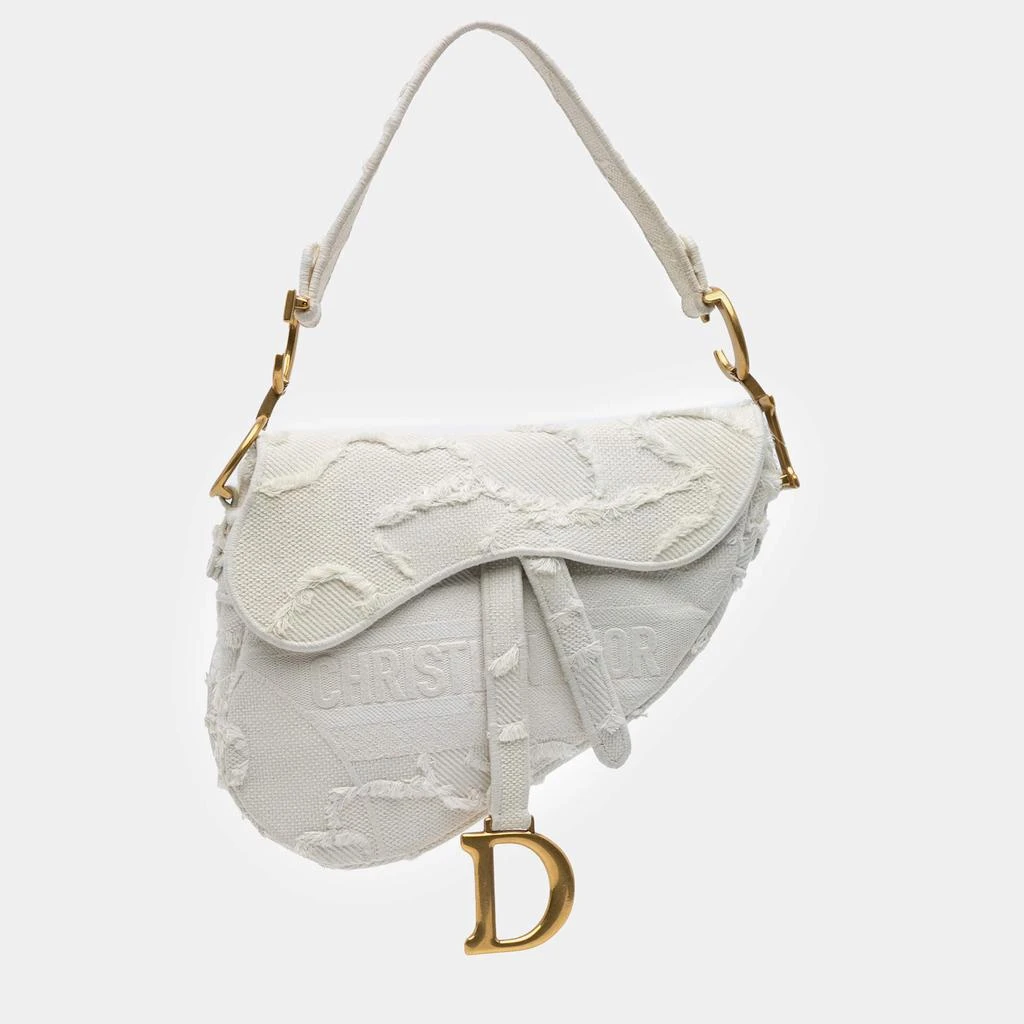 Dior Dior White Embroidered Canvas Camouflage Saddle Bag 1