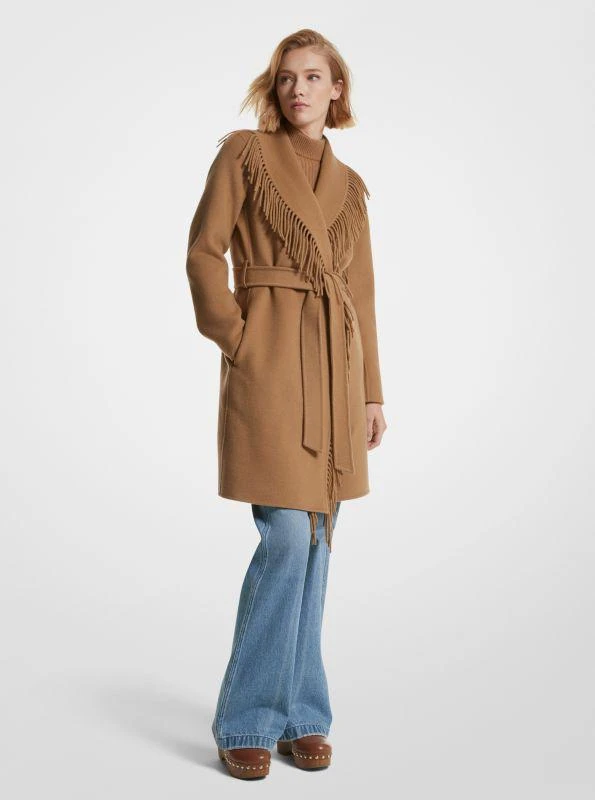 Michael Kors Fringe Wool Blend Belted Coat 1