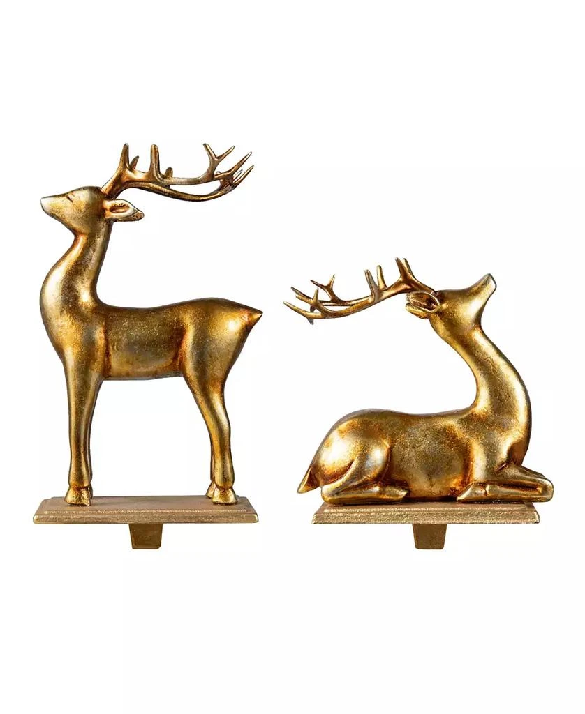 Glitzhome Set of 2 Gold Resin Standing Sitting Reindeer Stocking Holders 3