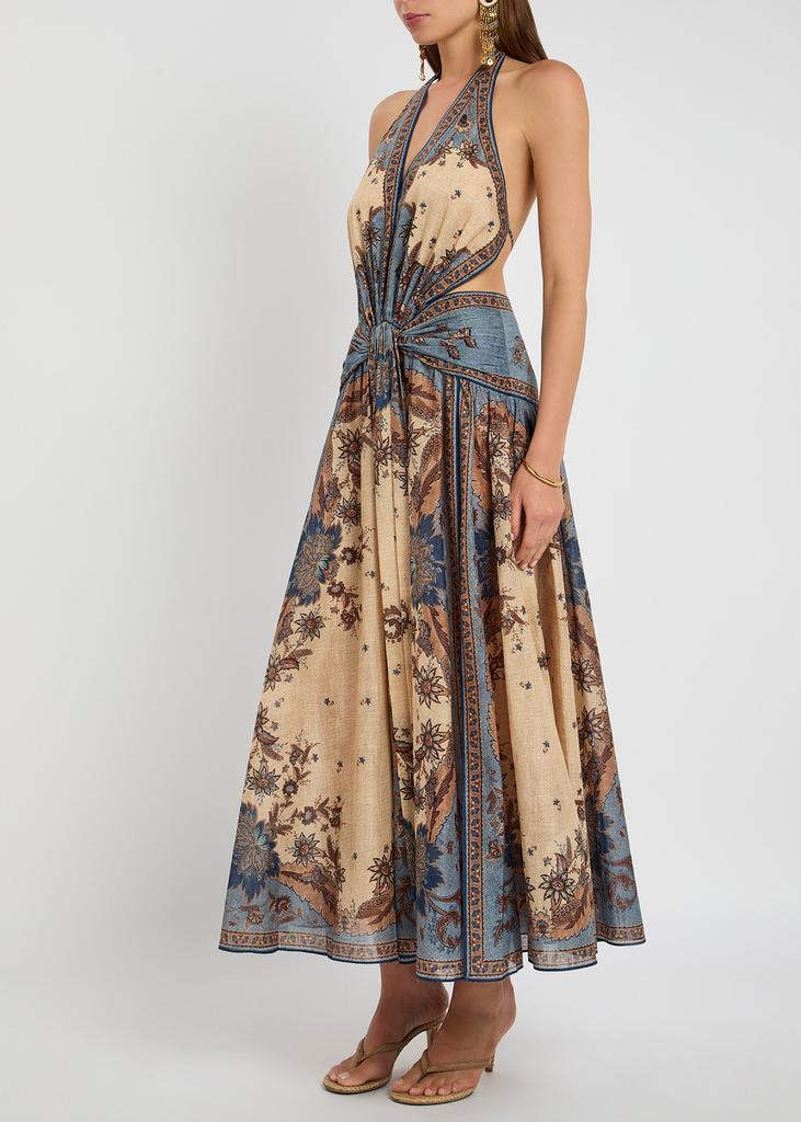 Zimmermann Ascension Plunge Halter printed cotton maxi dress