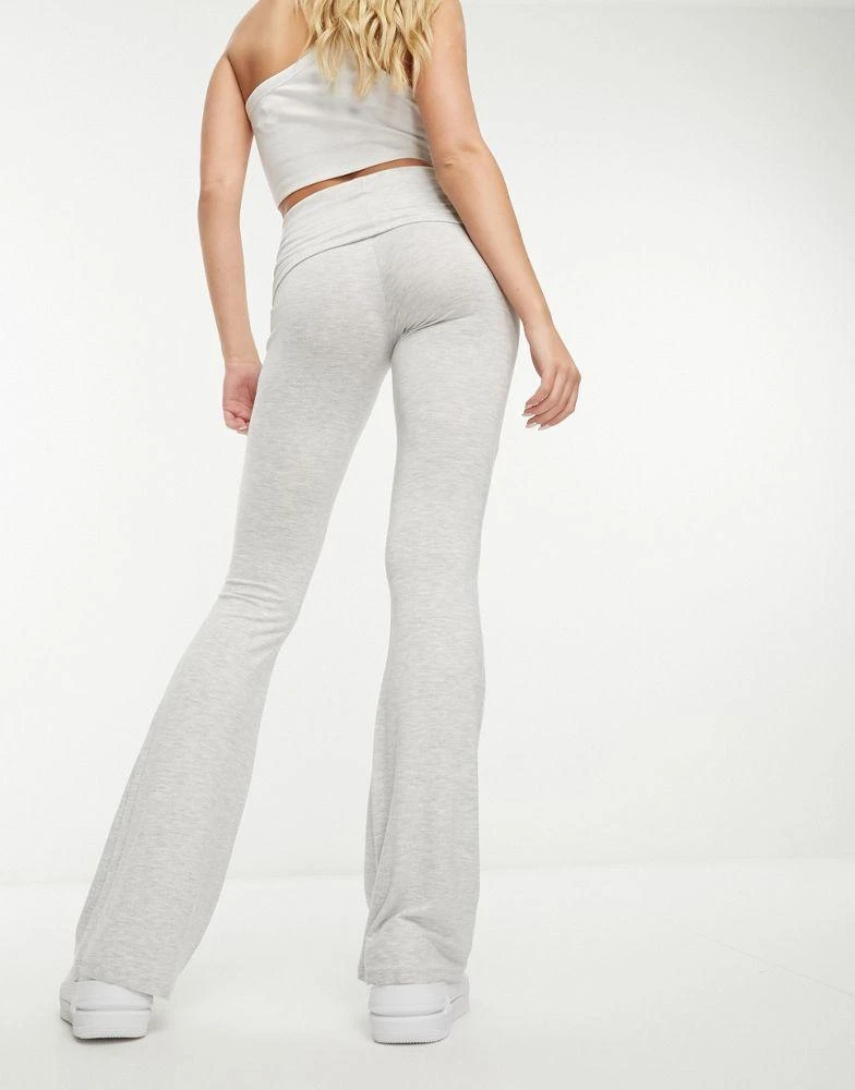 Miss Selfridge Miss Selfridge low rise deep fold over waistband flare legging in grey marl 2