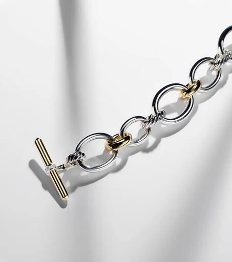 David Yurman DY Mercer® 18kt gold and sterling silver chain bracelet with diamonds 4
