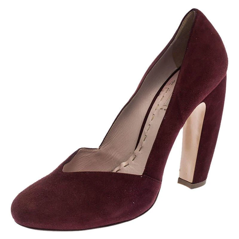 Miu Miu Miu Miu Maroon Suede Curved Heel Pumps Size 40 1