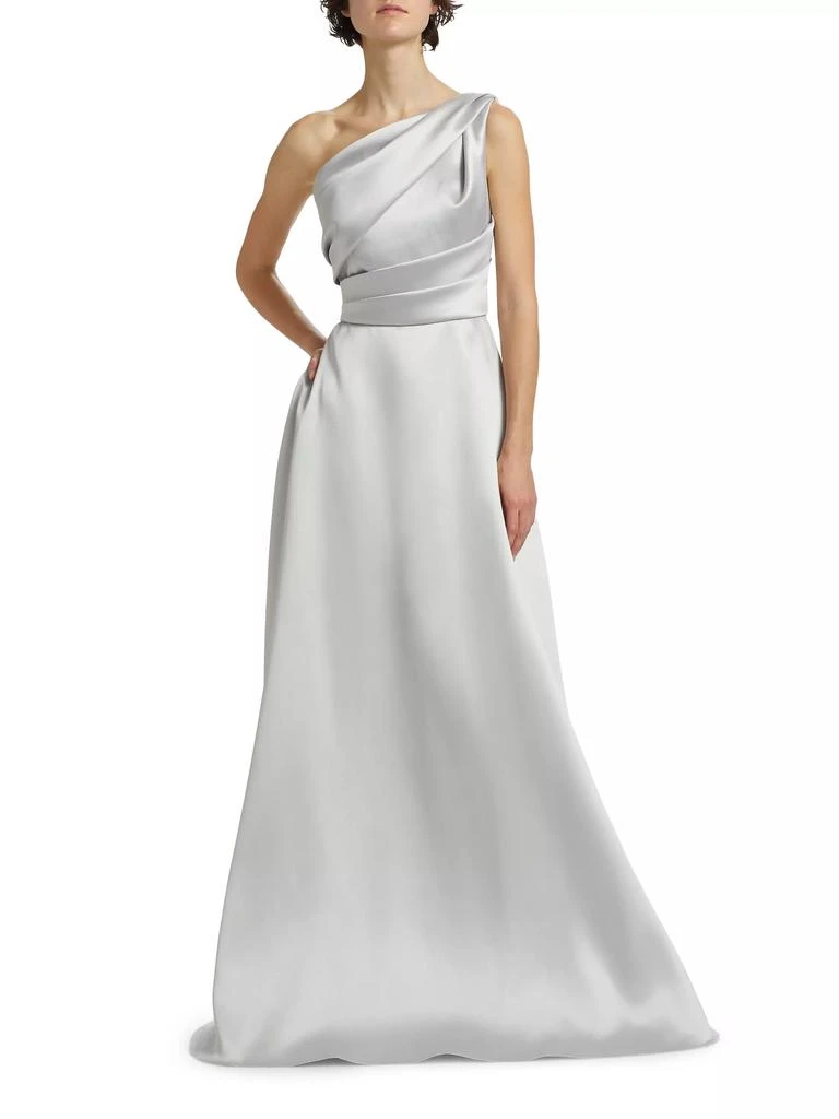 Amsale Satin Pleated One-Shoulder Gown 2