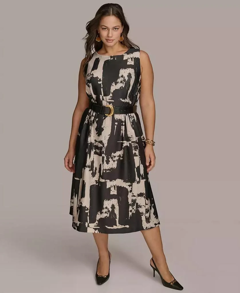 Donna Karan Plus Size Printed Belted A-Line Dress 1