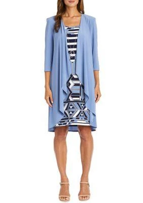 R & M Richards M Richards 3 4 Sleeve Solid Jacket And Printed Dress Set 1