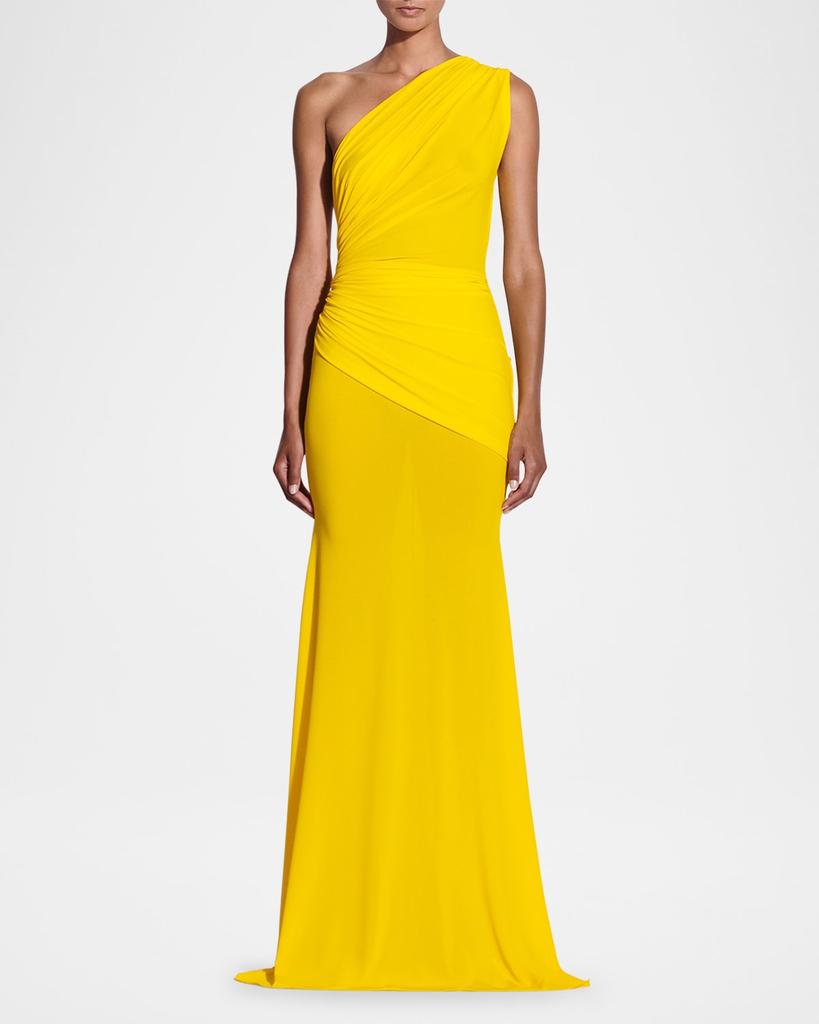 Alex Perry One-Shoulder Draped Crepe Jersey Gown