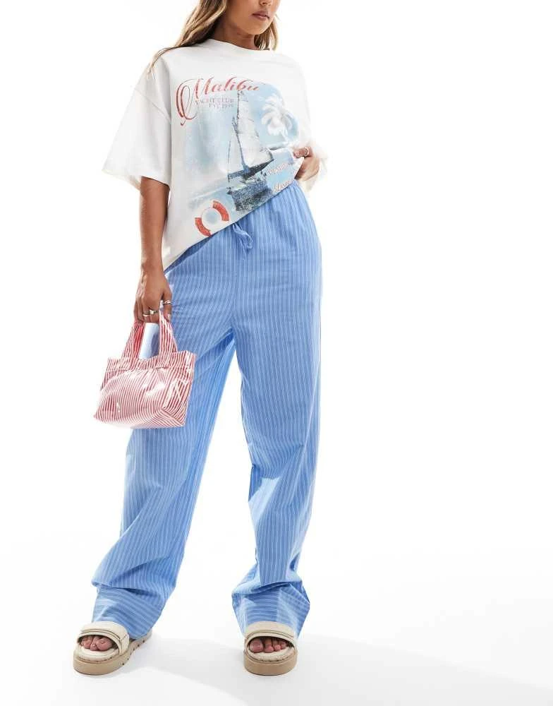 VERO MODA Vero Moda tie waist wide leg trouser co-ord in blue stripe 4