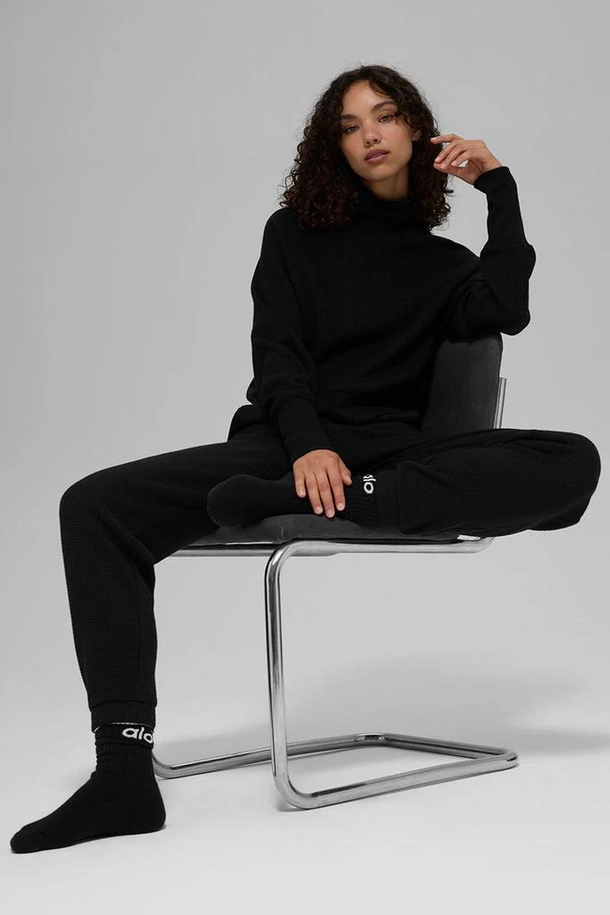 Alo Waffle Weekend Escape Mock Neck Long Sleeve - Black 6