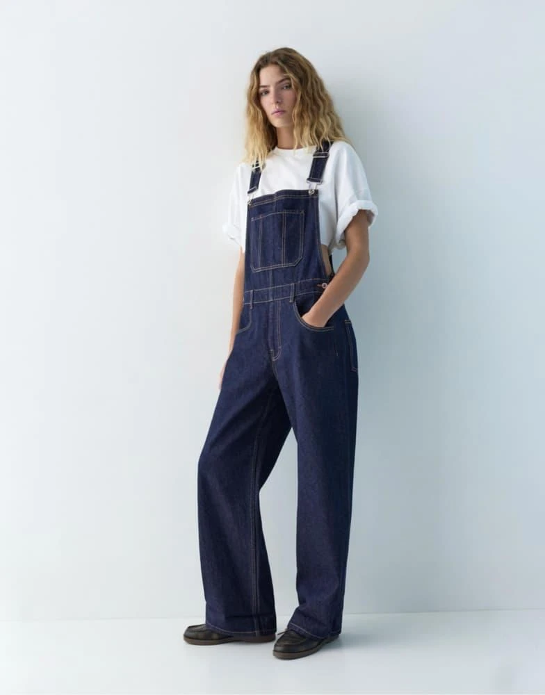 Pull&Bear Pull&Bear Long denim dungarees in navy