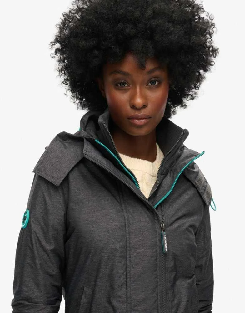 Superdry Superdry Pop zip hooded arctic sd-windcheater jacket in mid charcoal marl/ cool green 3