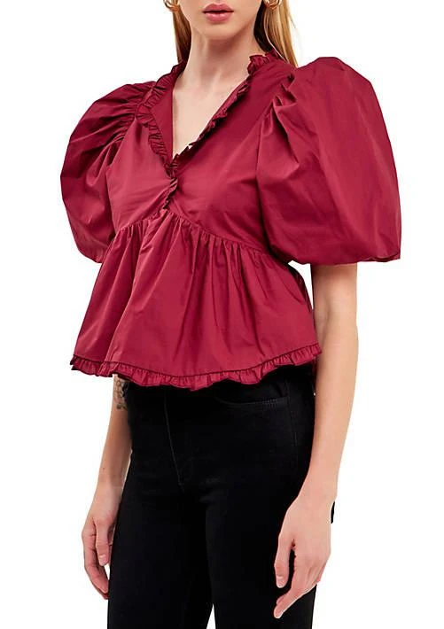Endless Rose Rose Puff Sleeve Peplum Top 1