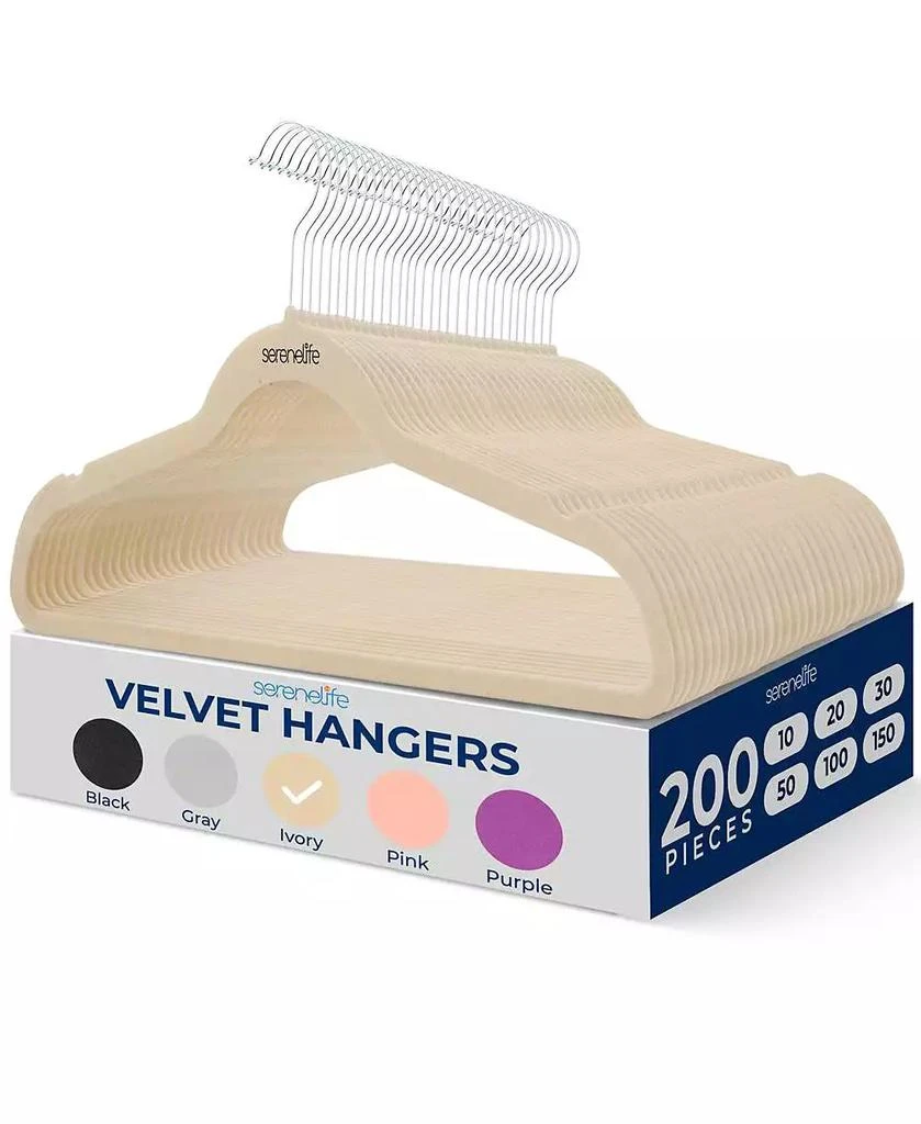 SereneLife 200 Pack Velvet Hangers - 360° Swivel Hook, Space-Saving, Ultra-Thin, Lightweight Non-Slip Felt Hangers