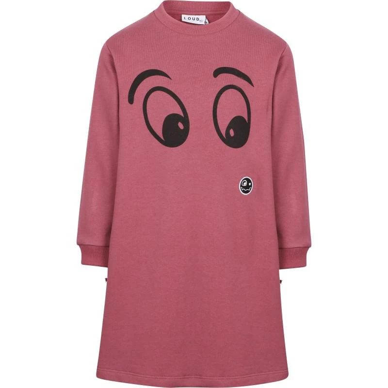Loud Apparel Logo eyes print fringed sleeves organic dress in maroon 1