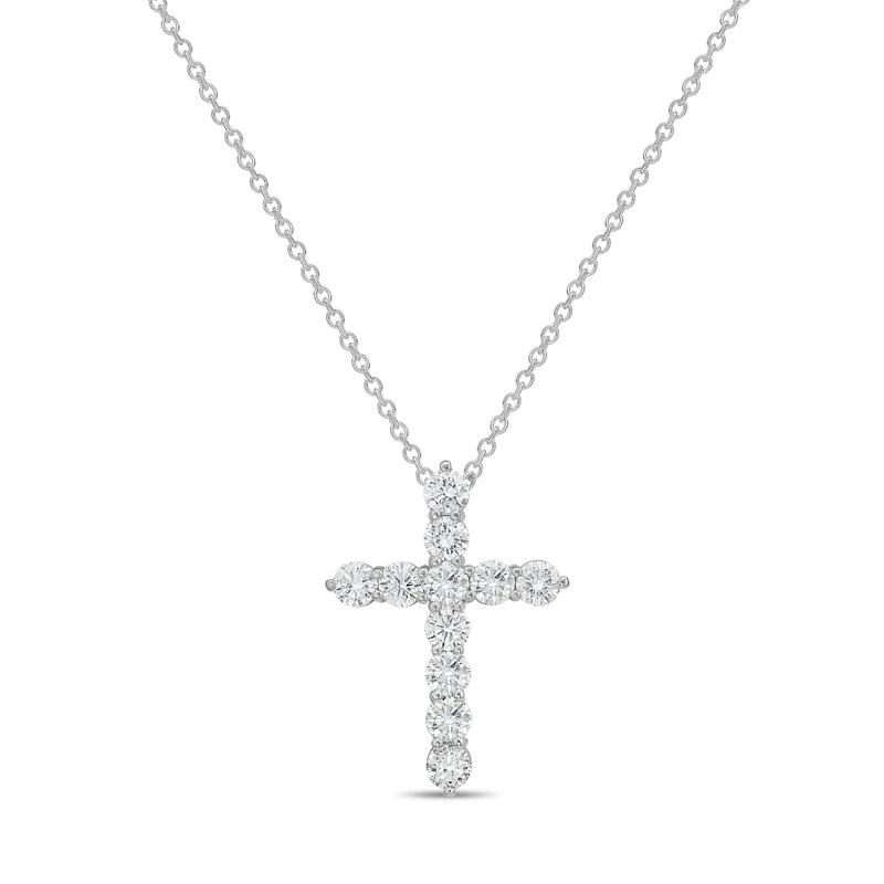 Diana M Jewels 14kt white gold lab grown round diamond cross pendant weighing 3.25cts tw set in a four prong setting