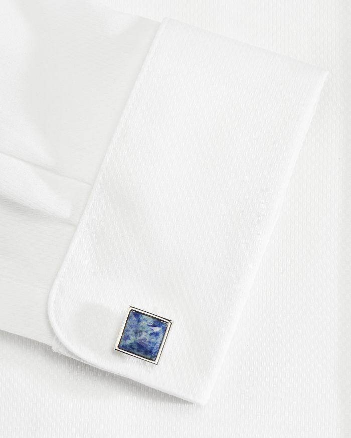 LINK UP Blue Stone Silver Tone Cuff Links