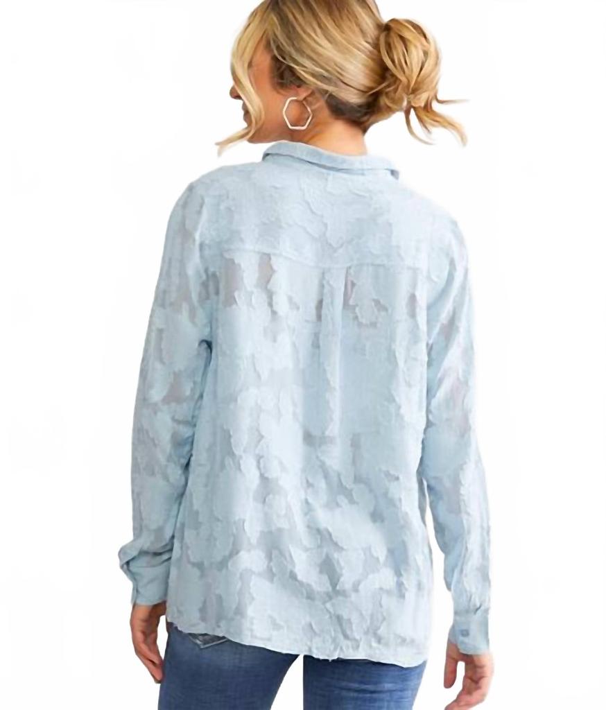 En Creme Floral Jacquard Blouse In Light Blue