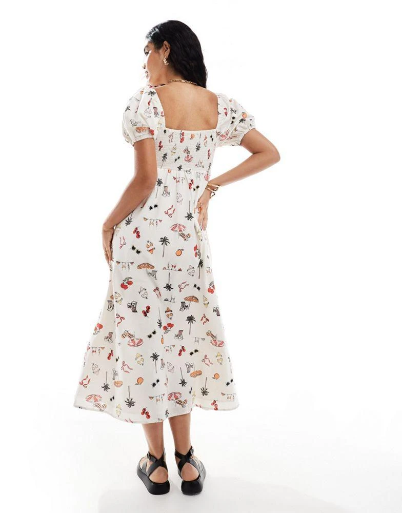 Miss Selfridge Miss Selfridge linen blend tie front button through maxi dress in postcard print 4