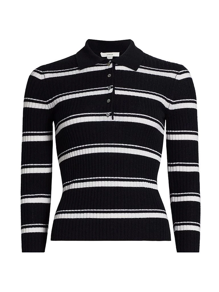 Vince Cashmere-Silk Striped Polo Top 1